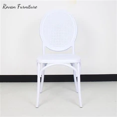 Resin plastig gwyn rownd cefn Stackable Cadeirydd Priodas